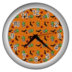 Halloween Witch Pattern Orange Wall Clock (Silver)