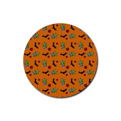 Halloween Witch Pattern Orange Rubber Round Coaster (4 pack) 