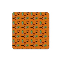 Halloween Witch Pattern Orange Square Magnet