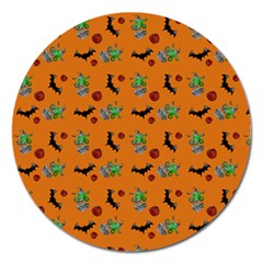 Halloween Witch Pattern Orange Magnet 5  (Round)