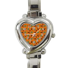 Halloween Witch Pattern Orange Heart Italian Charm Watch by snowwhitegirl