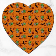 Halloween Witch Pattern Orange Jigsaw Puzzle (Heart)