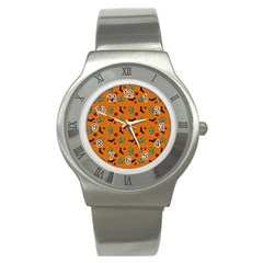 Halloween Witch Pattern Orange Stainless Steel Watch