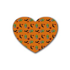 Halloween Witch Pattern Orange Rubber Coaster (heart)  by snowwhitegirl