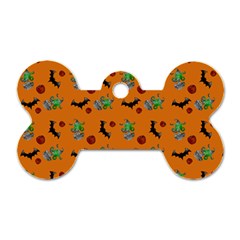 Halloween Witch Pattern Orange Dog Tag Bone (One Side)