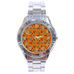 Halloween Witch Pattern Orange Stainless Steel Analogue Watch