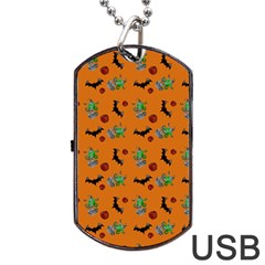 Halloween Witch Pattern Orange Dog Tag USB Flash (One Side)