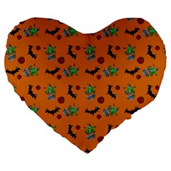 Halloween Witch Pattern Orange Large 19  Premium Heart Shape Cushions