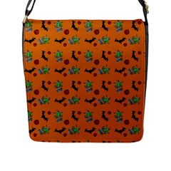 Halloween Witch Pattern Orange Flap Closure Messenger Bag (L)