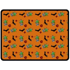 Halloween Witch Pattern Orange Double Sided Fleece Blanket (Large) 