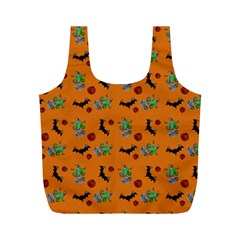 Halloween Witch Pattern Orange Full Print Recycle Bag (M)