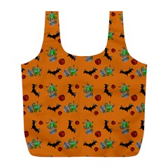 Halloween Witch Pattern Orange Full Print Recycle Bag (L)