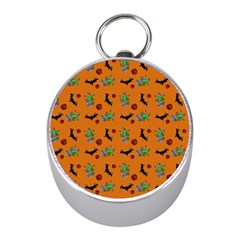 Halloween Witch Pattern Orange Mini Silver Compasses