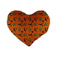 Halloween Witch Pattern Orange Standard 16  Premium Flano Heart Shape Cushions