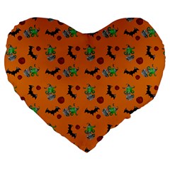 Halloween Witch Pattern Orange Large 19  Premium Flano Heart Shape Cushions