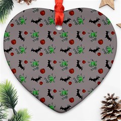 Halloween Witch Pattern Grey Ornament (heart) by snowwhitegirl