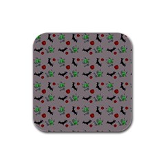 Halloween Witch Pattern Grey Rubber Square Coaster (4 Pack)  by snowwhitegirl