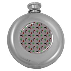 Halloween Witch Pattern Grey Round Hip Flask (5 Oz) by snowwhitegirl