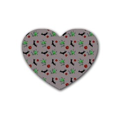 Halloween Witch Pattern Grey Rubber Coaster (heart)  by snowwhitegirl