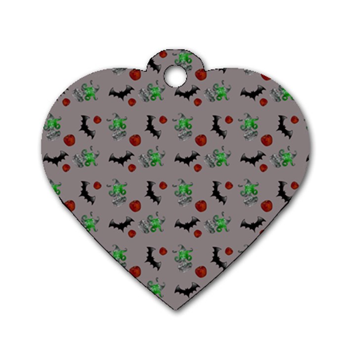 Halloween Witch Pattern Grey Dog Tag Heart (One Side)