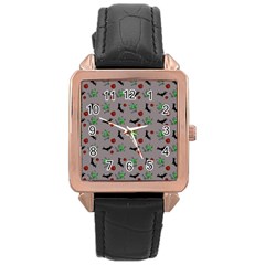 Halloween Witch Pattern Grey Rose Gold Leather Watch  by snowwhitegirl