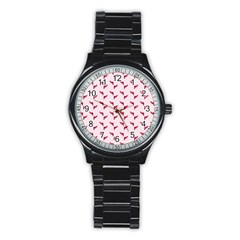 Pink Parrot Pattern Stainless Steel Round Watch