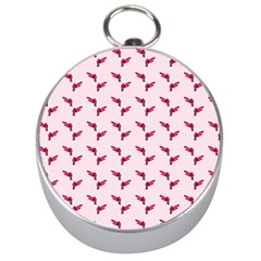 Pink Parrot Pattern Silver Compasses by snowwhitegirl