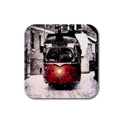 Winter Trolley Rubber Square Coaster (4 Pack)  by snowwhitegirl