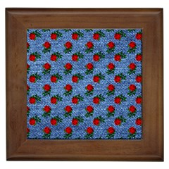 Blue Denim And Roses Framed Tiles by snowwhitegirl