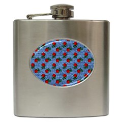 Blue Denim And Roses Hip Flask (6 Oz) by snowwhitegirl