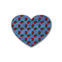 Blue Denim And Roses Heart Coaster (4 Pack)  by snowwhitegirl