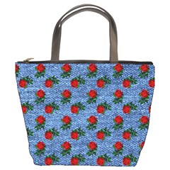 Blue Denim And Roses Bucket Bag by snowwhitegirl