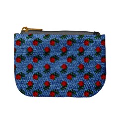 Blue Denim And Roses Mini Coin Purse by snowwhitegirl