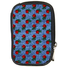 Blue Denim And Roses Compact Camera Leather Case by snowwhitegirl