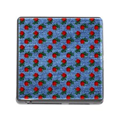 Blue Denim And Roses Memory Card Reader (square 5 Slot) by snowwhitegirl