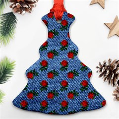 Blue Denim And Roses Christmas Tree Ornament (two Sides) by snowwhitegirl