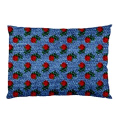 Blue Denim And Roses Pillow Case (two Sides) by snowwhitegirl