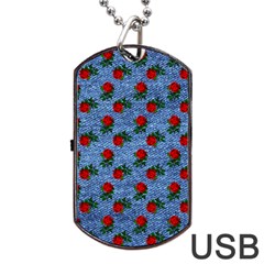 Blue Denim And Roses Dog Tag Usb Flash (two Sides) by snowwhitegirl