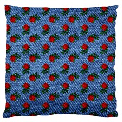 Blue Denim And Roses Standard Flano Cushion Case (one Side) by snowwhitegirl