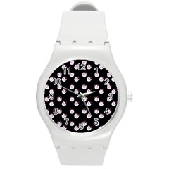 Lazy Bat On Black Pattern Round Plastic Sport Watch (m) by snowwhitegirl