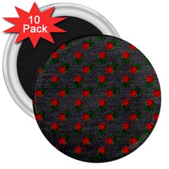 Black Denim And Roses 3  Magnets (10 Pack)  by snowwhitegirl