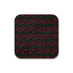 Black Denim And Roses Rubber Coaster (square)  by snowwhitegirl