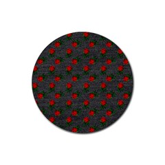 Black Denim And Roses Rubber Round Coaster (4 Pack)  by snowwhitegirl