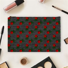 Black Denim And Roses Cosmetic Bag (large) by snowwhitegirl