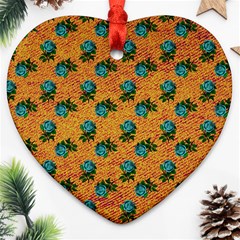 Orange Denim And Roses Ornament (heart) by snowwhitegirl