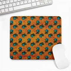 Orange Denim And Roses Large Mousepads by snowwhitegirl