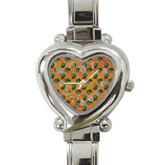 Orange Denim And Roses Heart Italian Charm Watch by snowwhitegirl