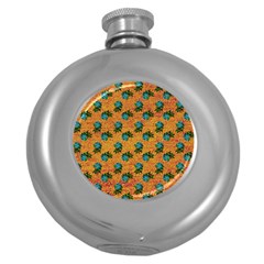 Orange Denim And Roses Round Hip Flask (5 Oz) by snowwhitegirl