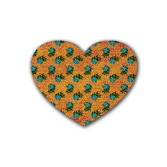 Orange Denim And Roses Heart Coaster (4 Pack)  by snowwhitegirl