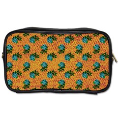 Orange Denim And Roses Toiletries Bag (two Sides) by snowwhitegirl